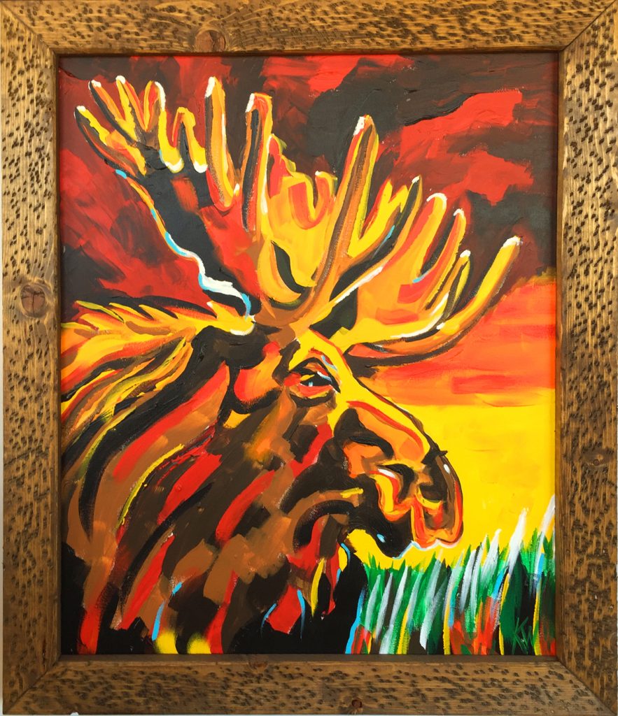 Sunset Moose, acrylic on canvas, 28”x33”