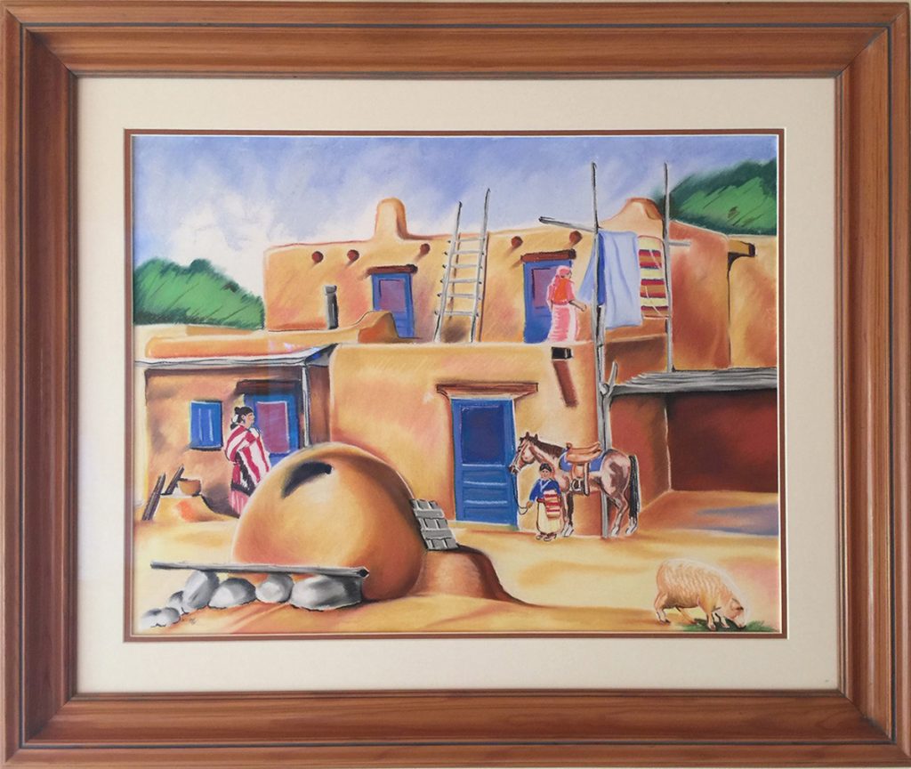 Taos Pueblo, pastel on paper, 35”x28”